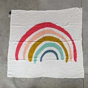 Clementine Kids Rainbow Swaddle Baby Blanket White Cotton Muslin